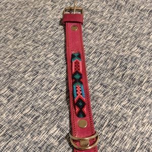Handmade Leather magenta dog collar